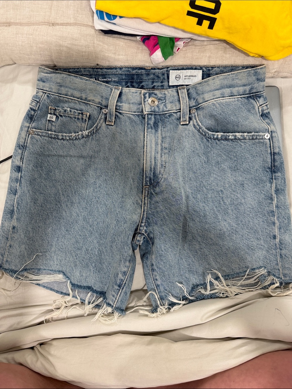 AG Light Blue Distressed Denim Cutoff Shorts